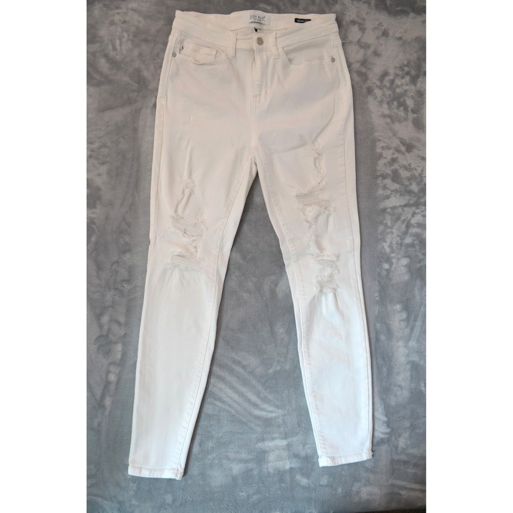 Judy Blue White Skinny Fit Distressed Jeans Womens Size 9 (fits 28 x 29) Stretch